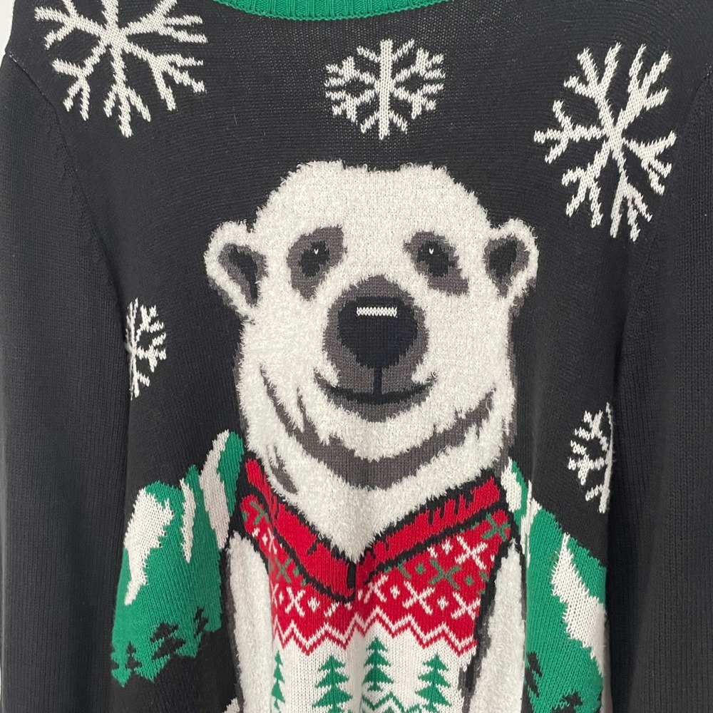 Ugly Christmas Polar Bear Snowflake Holiday Party Knit Crew Neck Sweater Medium - Picture 9 of 10